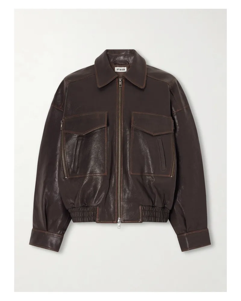 STAUD Eugene Oversized Textured-leather Bomber Jacket - Brown Brown