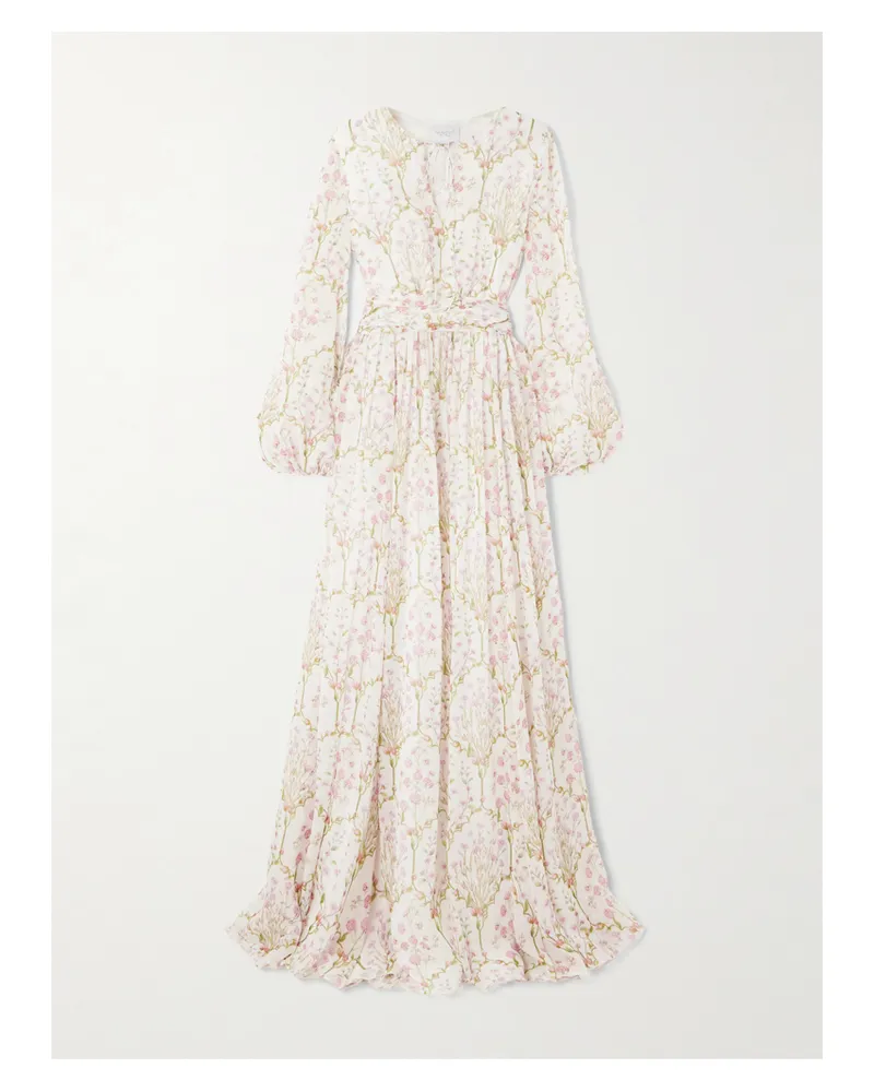 Giambattista Valli Robe Aus Seiden-georgette Mit Blumenprint Und Bindegürtel - Elfenbein Elfenbein