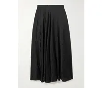 Pleated Crinkled-satin Midi Skirt - Black