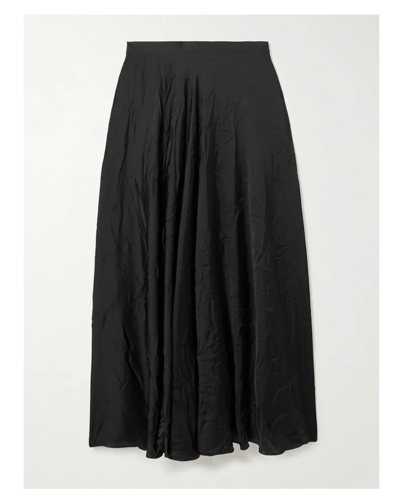 Balenciaga Pleated Crinkled-satin Midi Skirt - Black Black