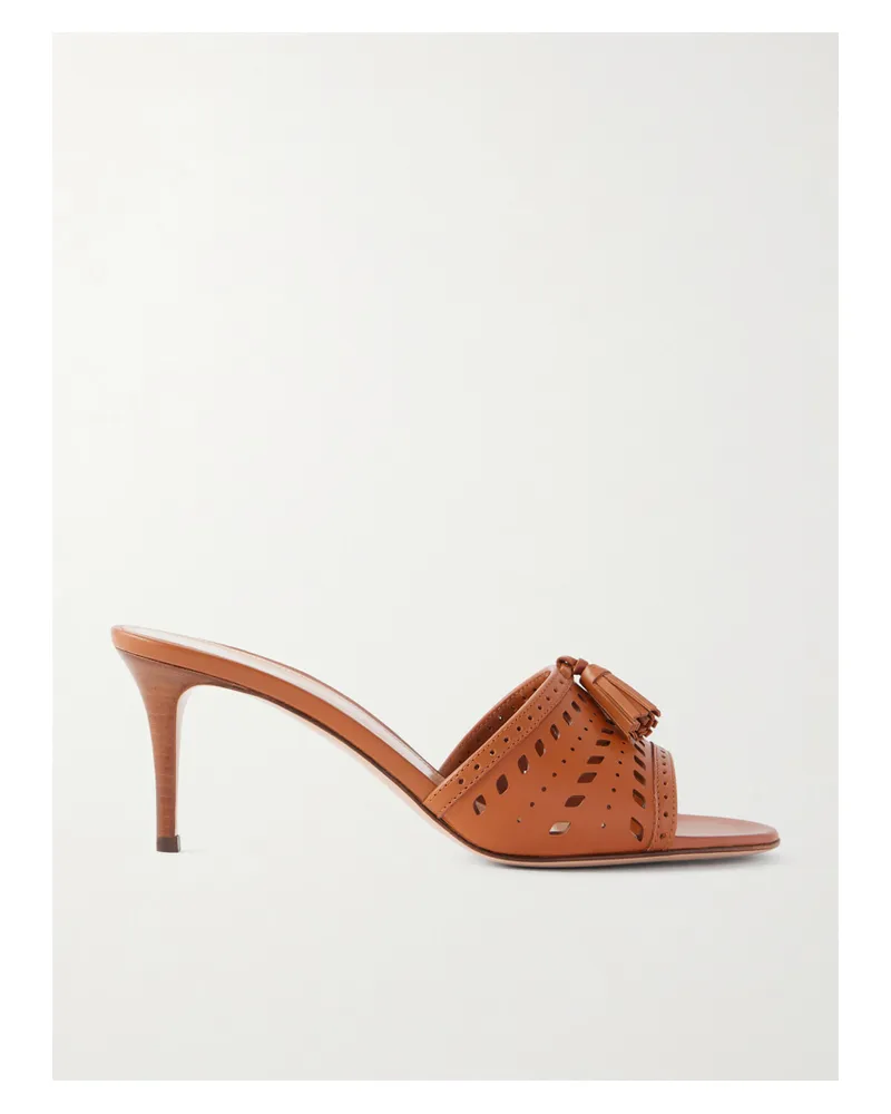 Gianvito Rossi 70 Laser-cut Leather Mules - Brown Brown