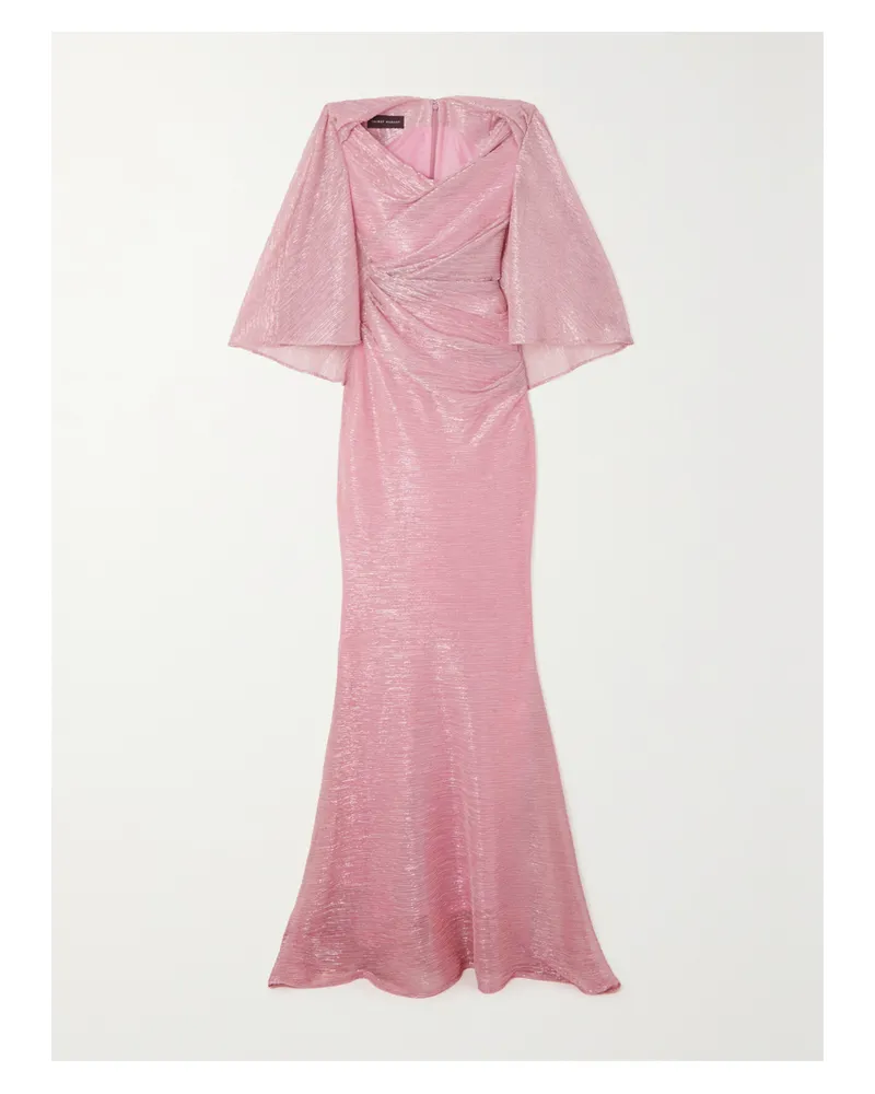 Talbot Runhof Robe Aus Metallic-voile Mit Cape-effekt - Pink Pink