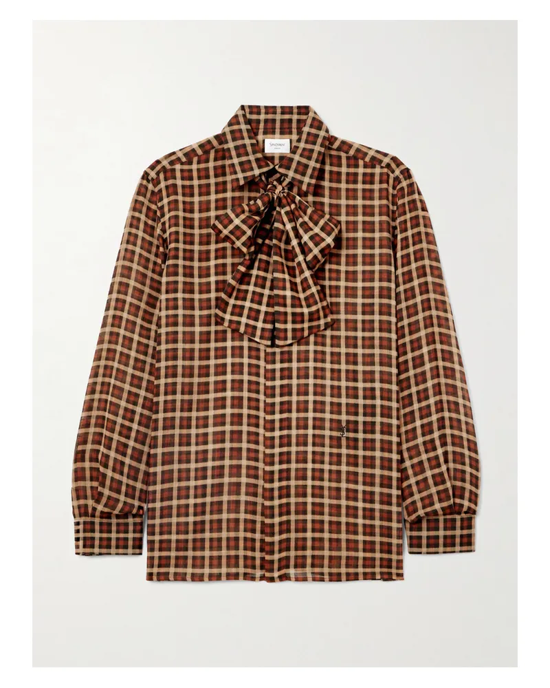 Saint Laurent Oversized-hemd Aus Karierter Wolle Mit Schluppe - Braun Braun