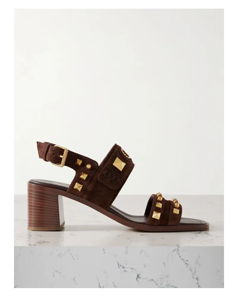 Valentino Garavani Plaster Caster 60 Slingback-sandalen Aus Veloursleder Mit Nieten - Braun Braun
