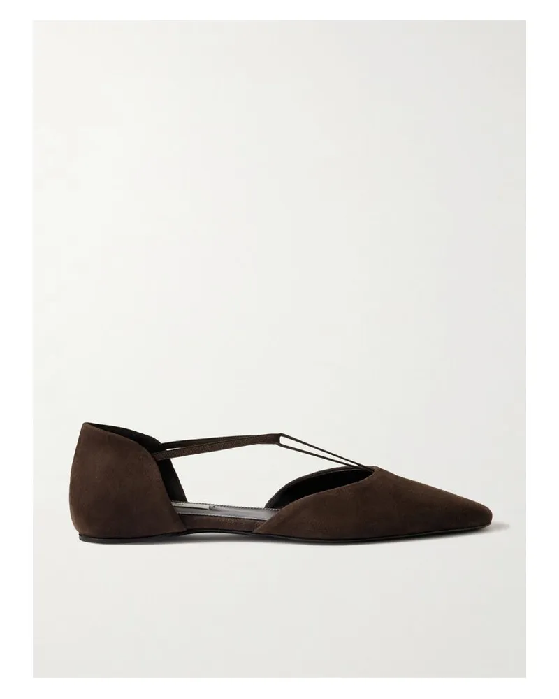 Totême The T-strap Flache Schuhe Mit Spitzer Kappe Aus Veloursleder - Braun Braun