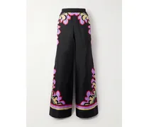 Icon Palazzo Printed Silk-twill Wide-leg Pants - Black
