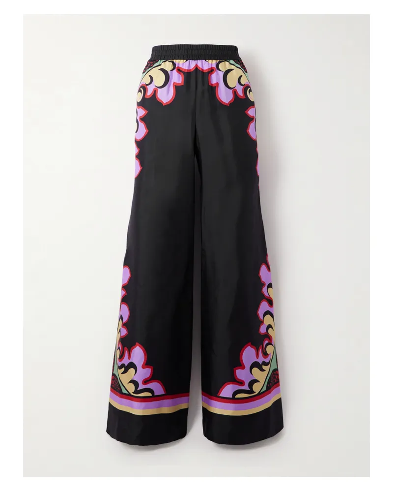 La DoubleJ Icon Palazzo Printed Silk-twill Wide-leg Pants - Black Black