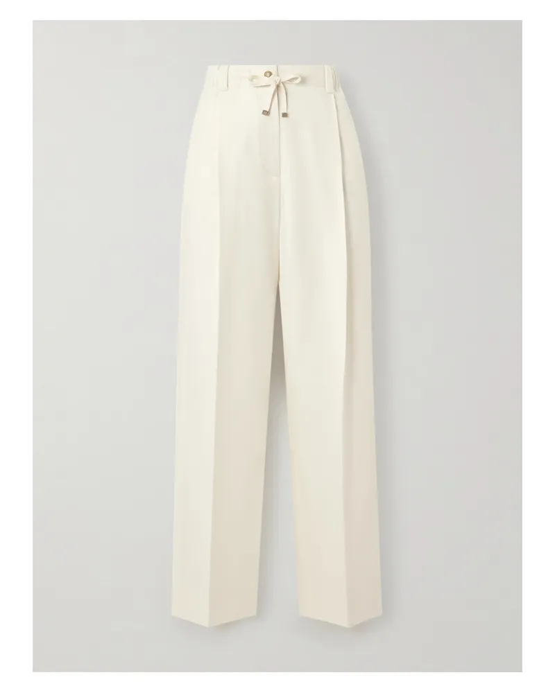 Moncler Hose Mit Weitem Bein Aus Wollgabardine Mit Bügelfalten - Creme Creme