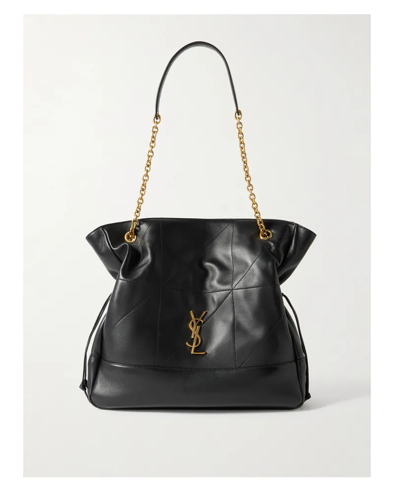 Saint Laurent Jamie Shopping Appliquéd Quilted Leather Shoulder Bag - Black Black