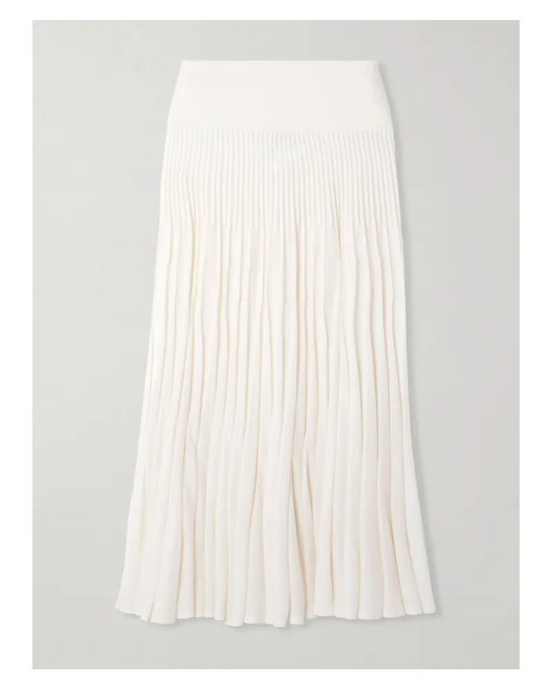 Alaïa Pleated Wool Midi Skirt - White White