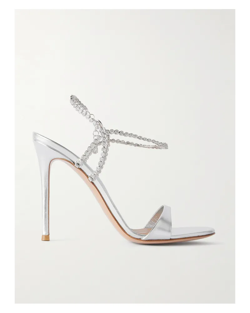 Gianvito Rossi 90 Sandalen Aus Metallic-leder Mit Kristallen - Silber Silber