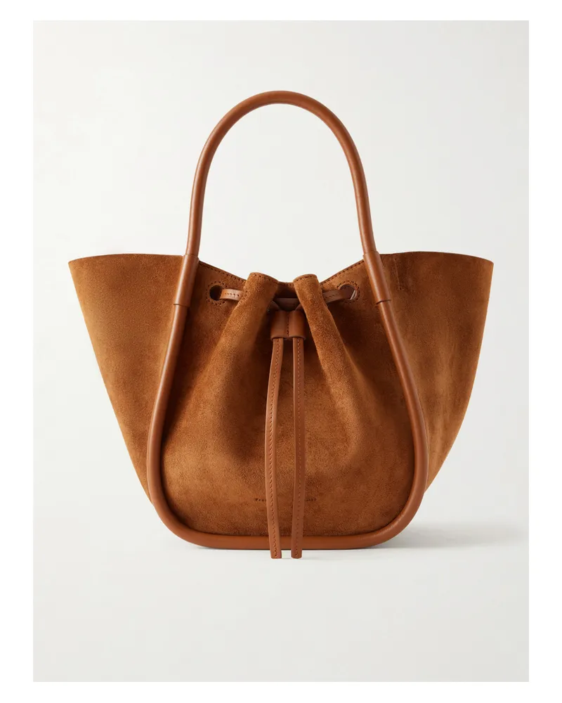 Proenza Schouler Small Leather-trimmed Ruched Suede Tote - Brown Brown