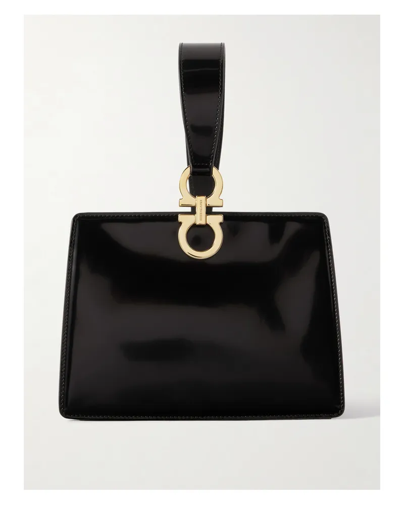 Ferragamo Mini Embellished Glossed-leather Clutch - Black Black