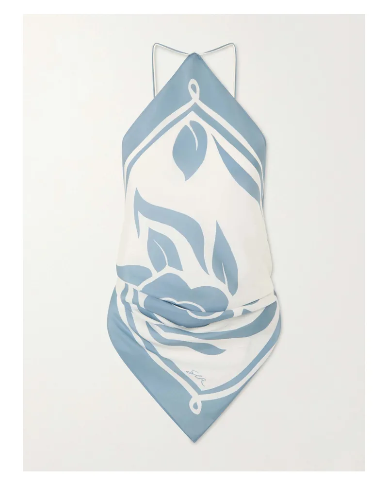 SIR Lilou Printed Silk Halterneck Top - Blue Blue