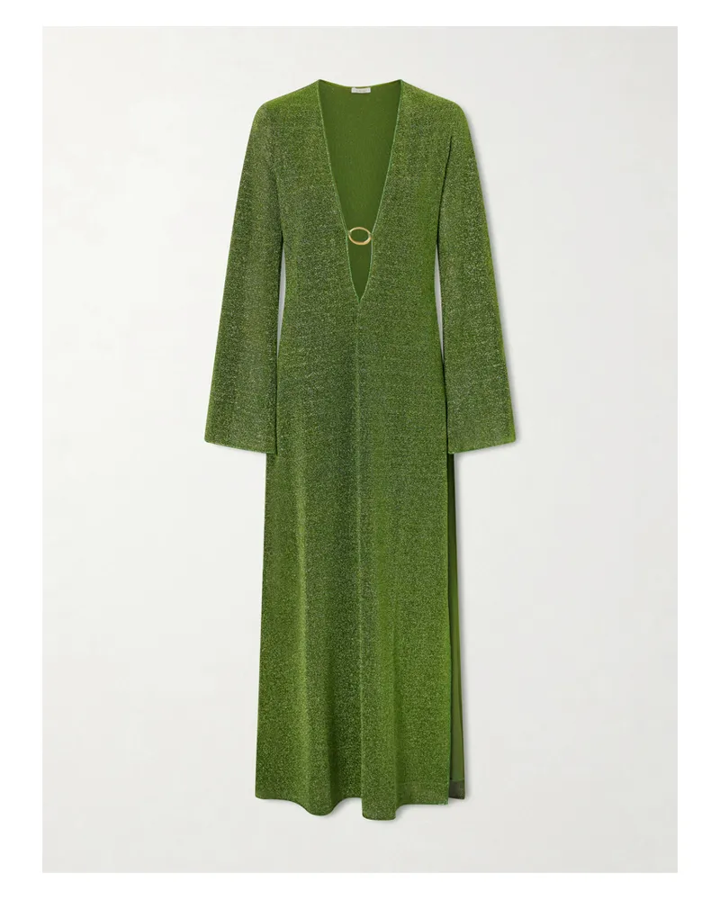 Oséree Lumière Metallic Stretch-knit Kaftan - Green Green
