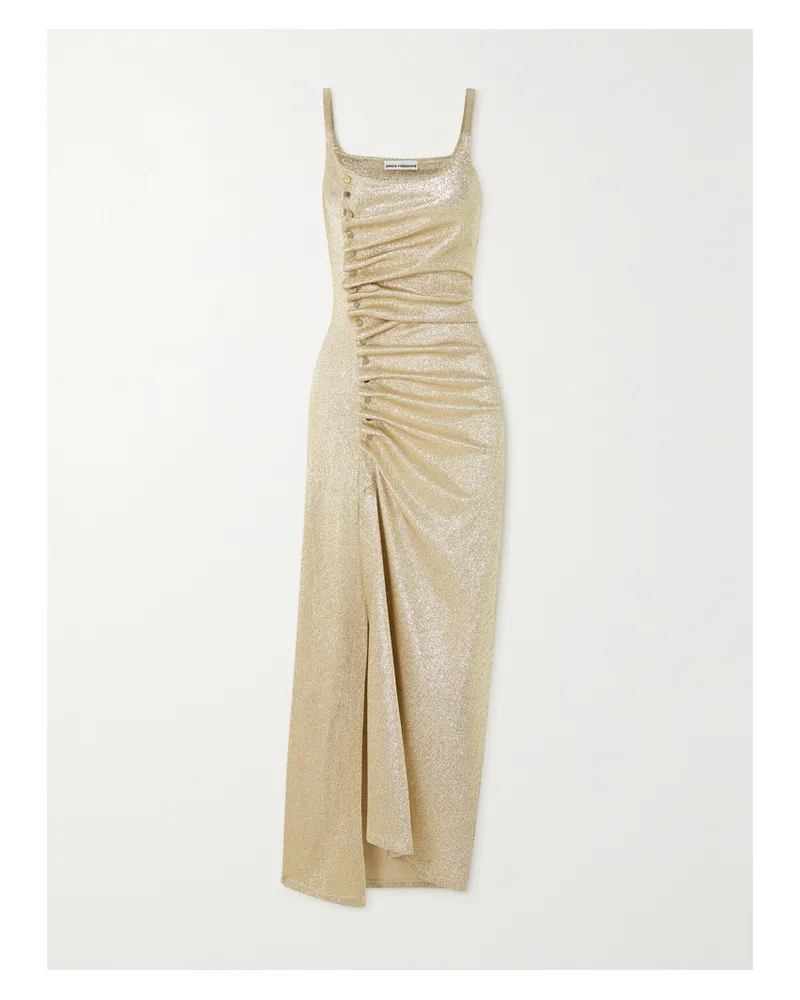 Paco Rabanne Maxikleid Aus Stretch-crêpe Mit Glitter-finish Und Verzierungen - Gold Gold