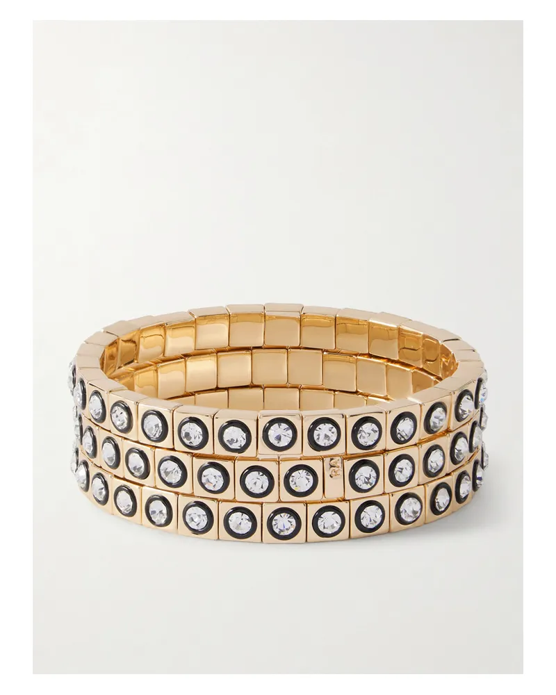 Roxanne Assoulin The Royal Set Aus Drei Goldfarbenen Armbändern Mit Emaille Und Kristallen Gold
