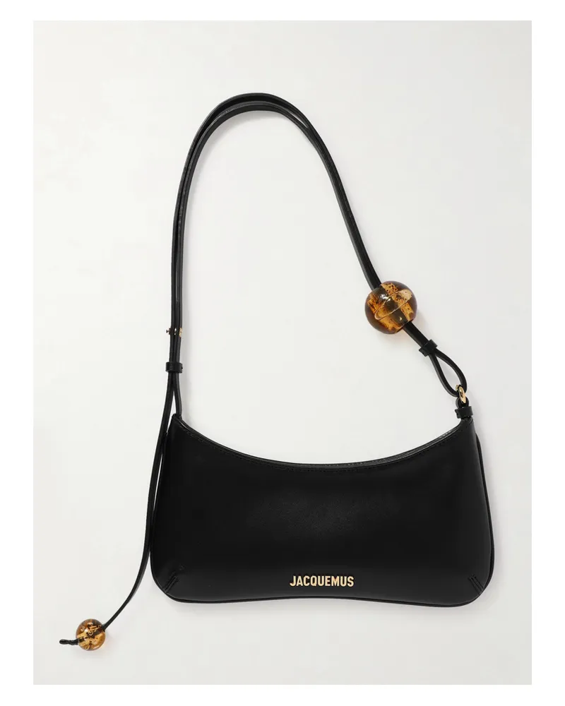 Jacquemus The Bisou Perle Embellished Leather Shoulder Bag - Black Black