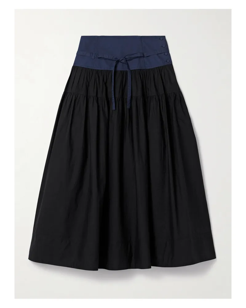 Ulla Johnson Angeline Midirock Aus Vorgewaschener Baumwollpopeline Mit Raffungen Zum Binden - Schwarz Schwarz