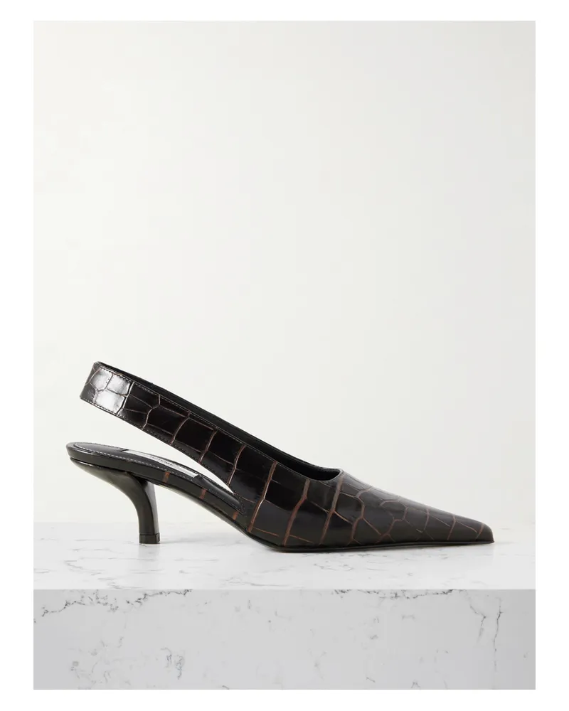 Totême Croc-effect Leather Slingback Pumps - Brown Brown