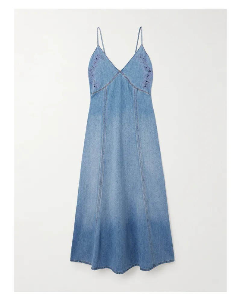 Chloé Net Sustain Midikleid Aus Chambray Aus Einer Mischung Aus Recycelter Baumwolle Und Leinen Mit Lochstickerei - Blau Blau