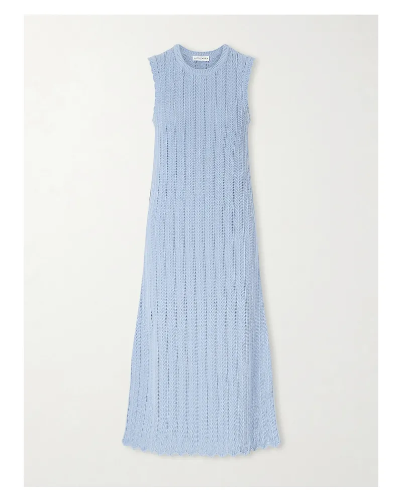 Altuzarra Sissi Scalloped Open-knit Organic Cotton Dress - Blue Blue