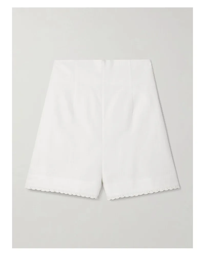 Zimmermann Maxine Shorts Aus Strukturierter Baumwolle Mit Häkelbesätzen - Weiß Weiß