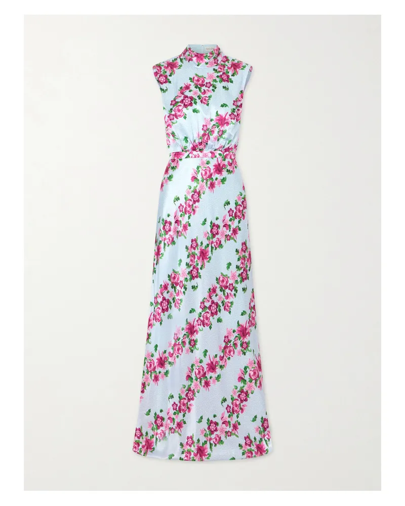 Saloni Fleur Printed Satin Halterneck Gown - Multi Multi