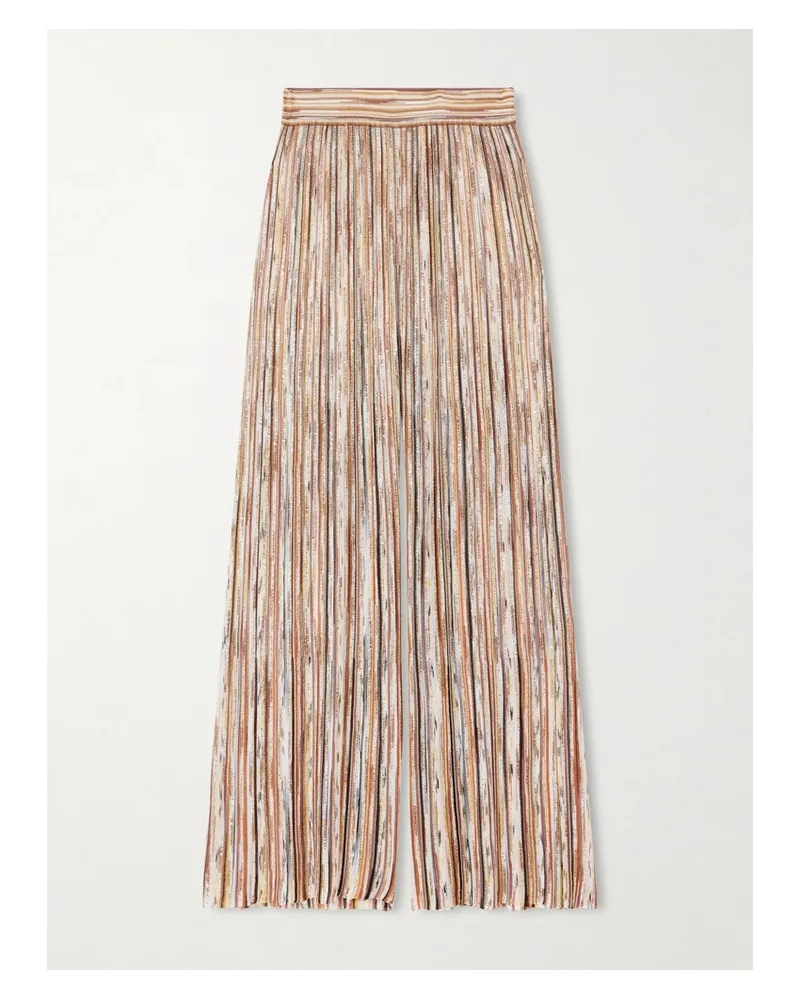 Missoni Mare Embellished Metallic Crochet-knit Wide-leg Pants - Brown Brown