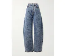 Acid-wash High-rise Barrel-leg Jeans - Blue