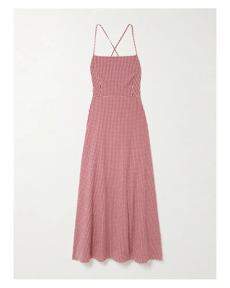 Posse Lori Rückenfreies Maxikleid Aus Baumwoll-seersucker Mit Gingham-karomuster - Rot Rot