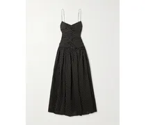 Midikleid Aus Einer Biobaumwoll-seidenmischung Mit Polka-dots Und Raffungen - Schwarz