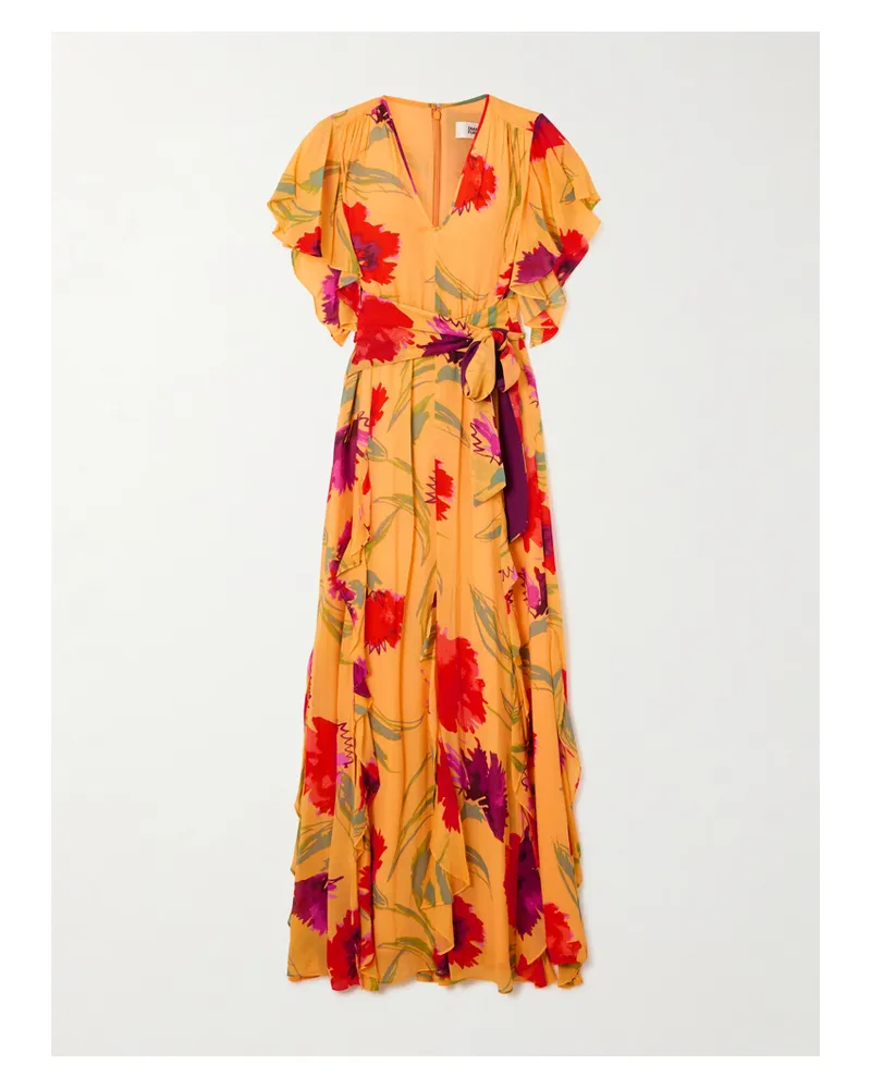 Diane von Furstenberg Bleuet Midikleid Aus Crêpe De Chine Mit Blumenprint Und Rüschen - Mehrfarbig Mehrfarbig