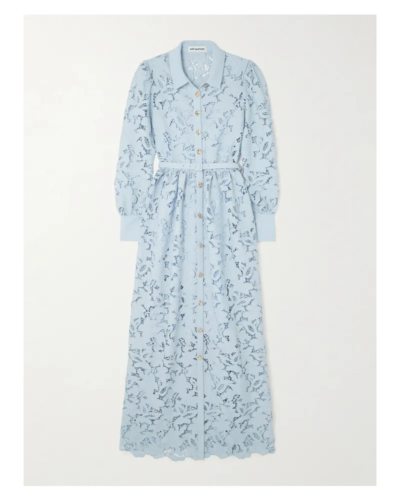 Self-Portrait Maxikleid Aus Schnurgebundener Spitze Mit Gürtel - Blau Blau