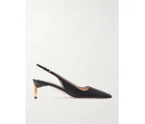 Slingback-pumps Aus Leder Mit Schlangeneffekt - Schwarz