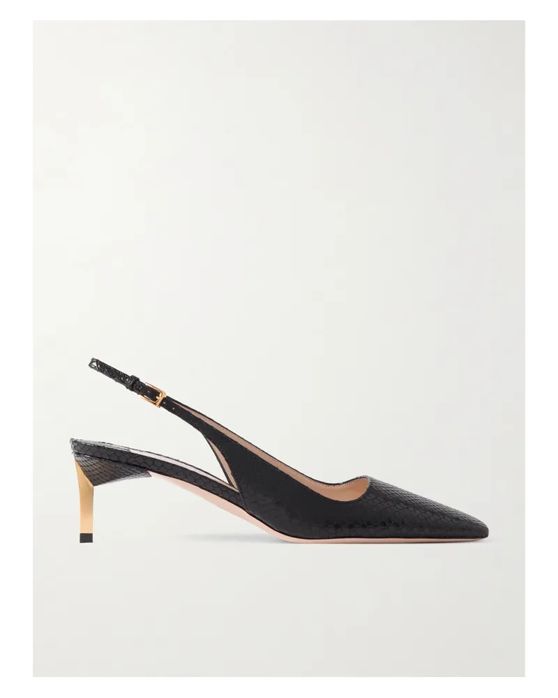 Tom Ford Slingback-pumps Aus Leder Mit Schlangeneffekt - Schwarz Schwarz