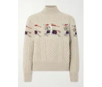Cable-knit Jacquard Wool And Cashmere-blend Turtleneck Sweater - Neutrals