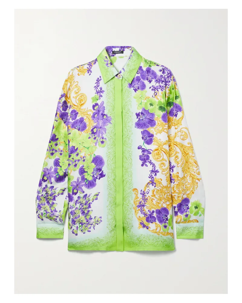 Versace Hemd Aus Bedrucktem Seiden-twill - Grün Grün