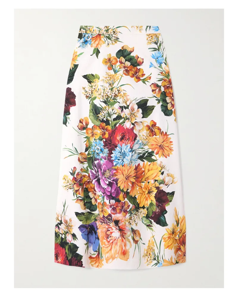 Dolce & Gabbana Midirock Aus Krepon Mit Blumenprint - Weiß Weiß