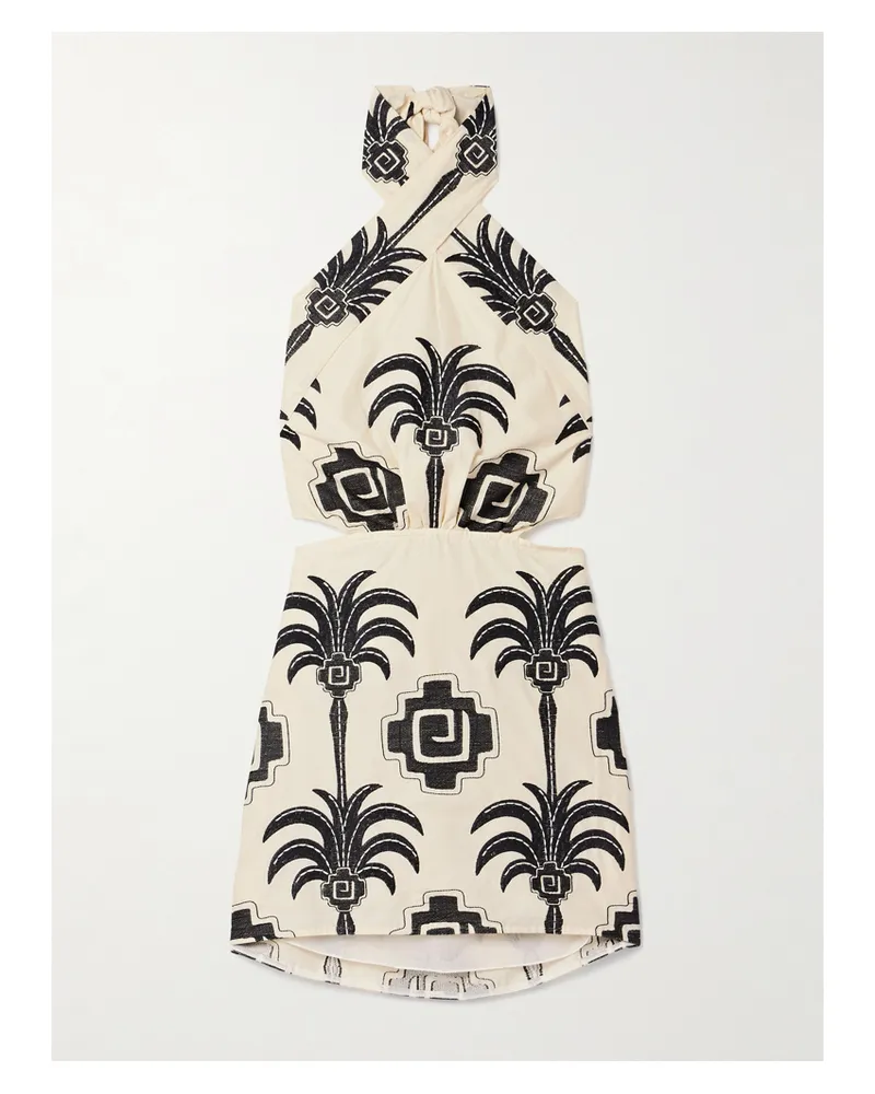 Johanna Ortiz Pintaderas Neckholder-minikleid Aus Besticktem Voile Aus Einer Baumwollmischung Mit Cut-out - Creme Creme