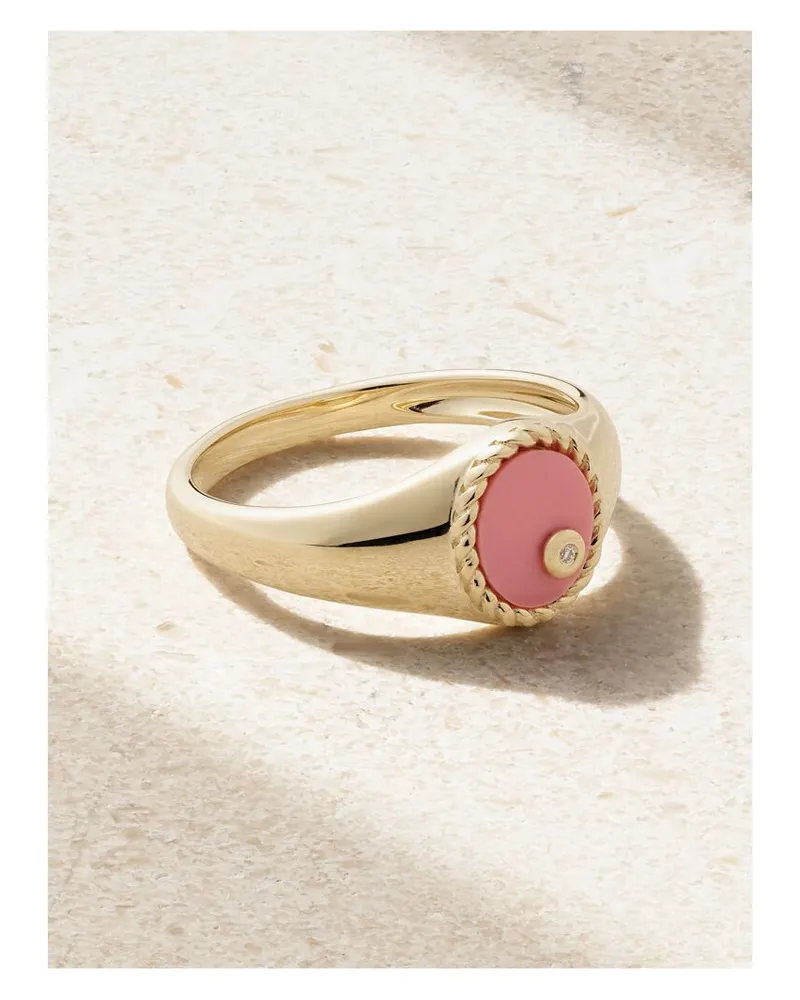 Yvonne Léon Baby Chevalière Ring Aus 9 Karat Gold Mit Koralle Und Diamant - Pink Pink