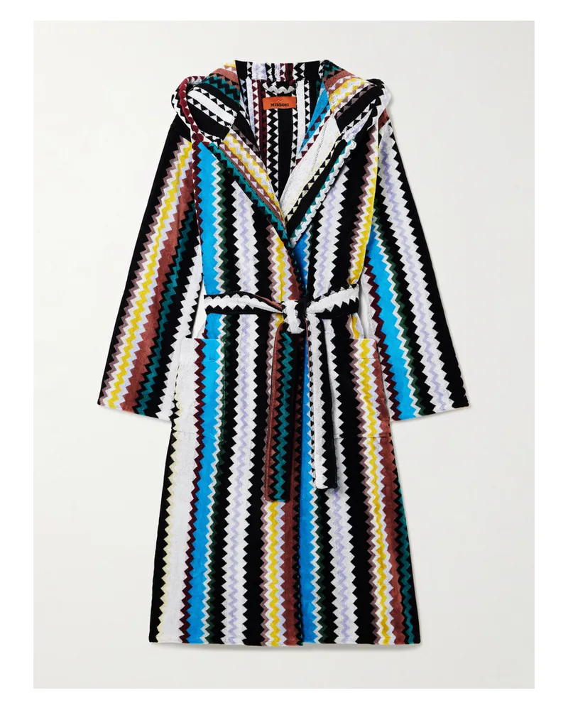 Missoni Curt Hooded Striped Cotton-terry Robe - Blue Blue