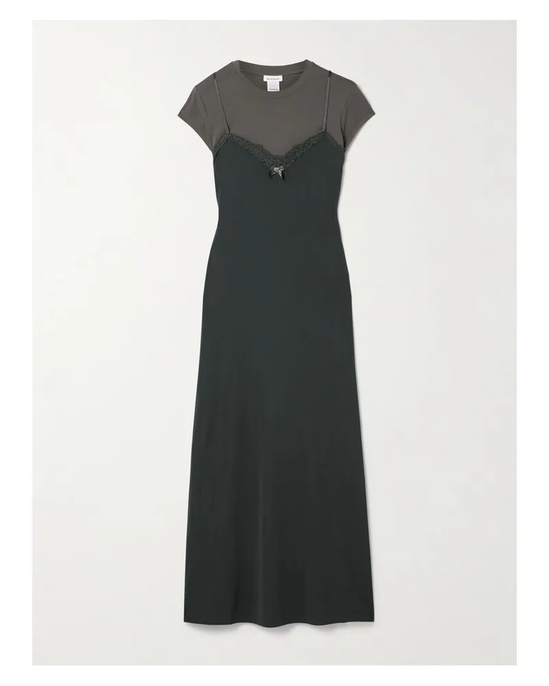 Acne Studios Midikleid Aus Stretch-jersey Und Jersey Aus Einer Baumwollmischung Mit Spitzenbesatz - Schwarz Schwarz