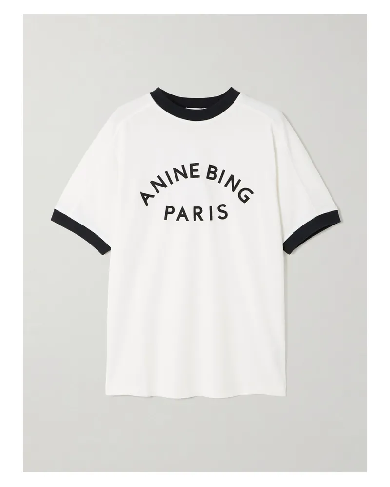 Anine Bing Jaylin Appliquéd Cotton-jersey T-shirt - Ivory Ivory