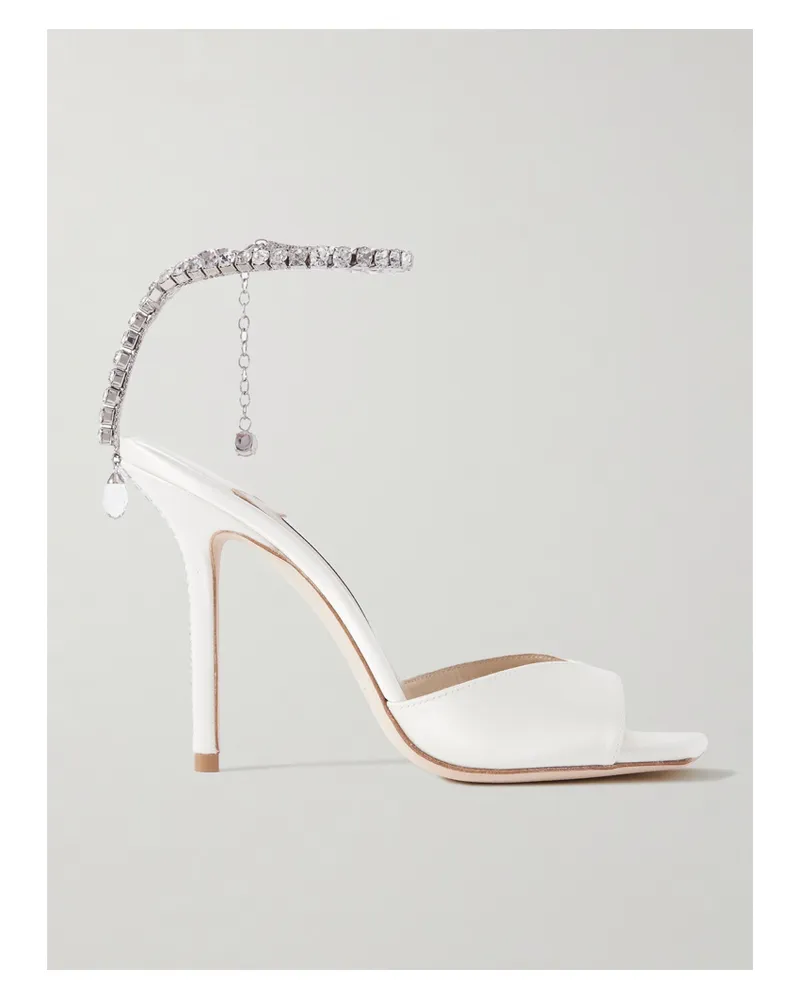 Jimmy Choo Saeda 100 Crystal-embellished Satin Sandals - Ivory Ivory