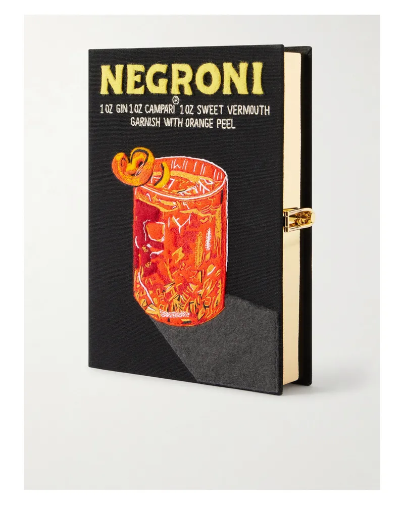 Olympia Le-Tan Negroni Appliquéd Embroidered Canvas Clutch - Black Black