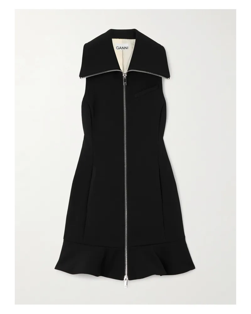 Ganni Minikleid Aus Crêpe Mit Volant - Schwarz Schwarz