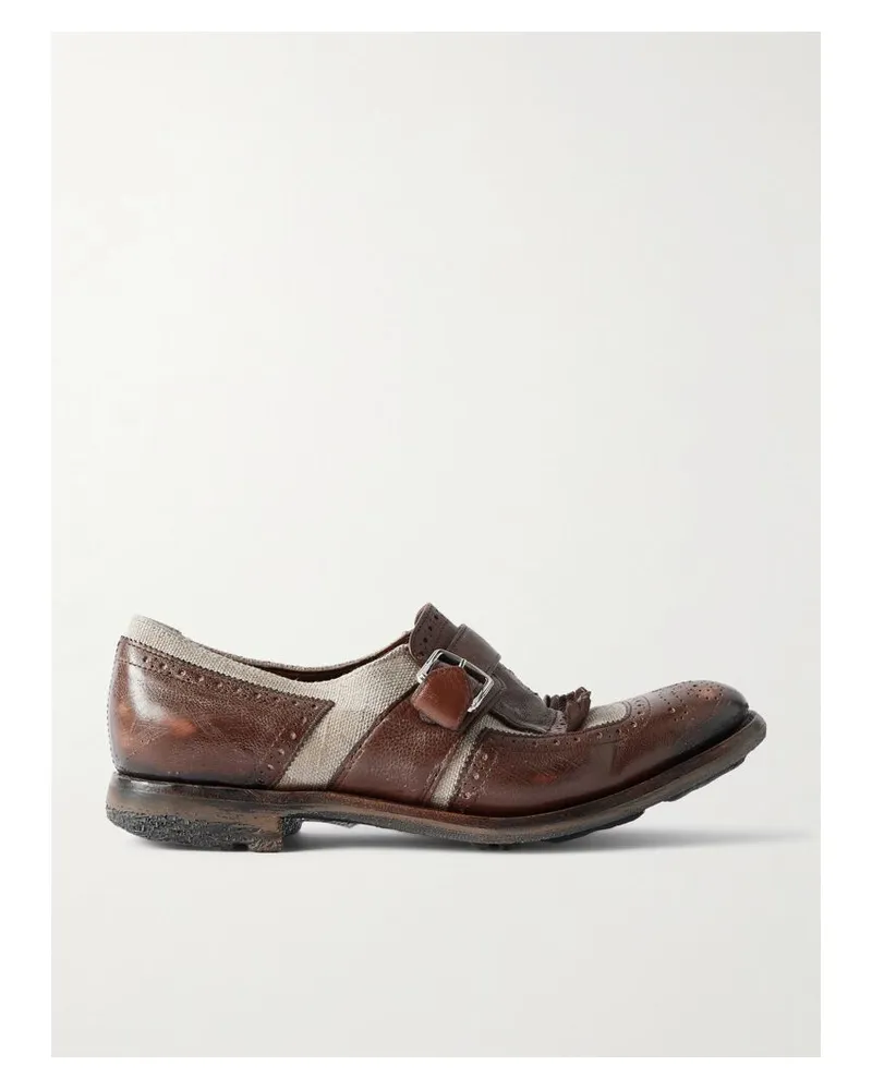 Church's Shanghai Brogues Aus Leder In Distressed-optik Und Canvas - Ecru Ecru