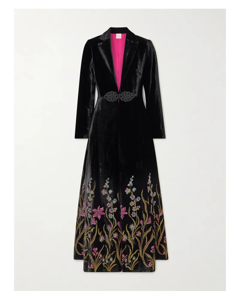 Loretta Caponi Platino Mantel Aus Samt Mit Stickereien - Schwarz Schwarz