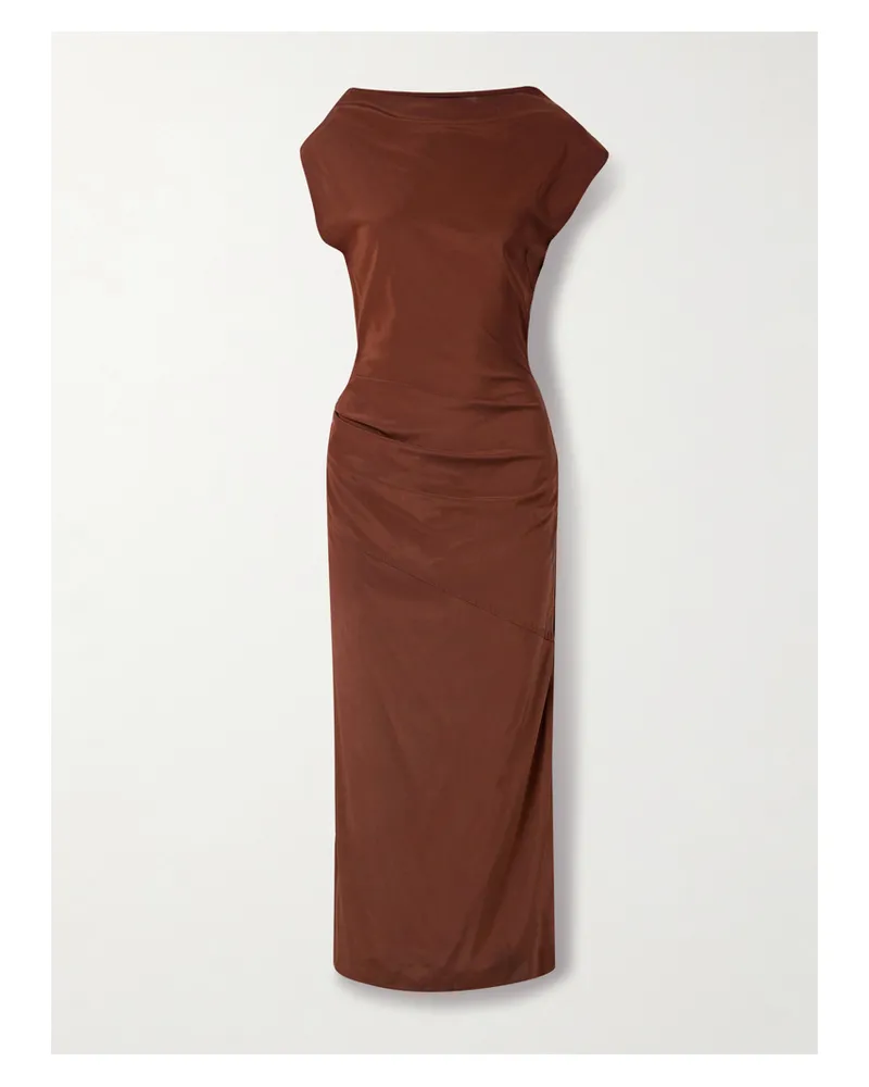 Proenza Schouler Tasa Midikleid Aus Crêpe De Chine Mit Raffungen - Braun Braun